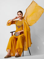 Hand Embroidered Kurta With Sharara And Dupatta Set, Multicolor - Hiral Fashion - Distacart