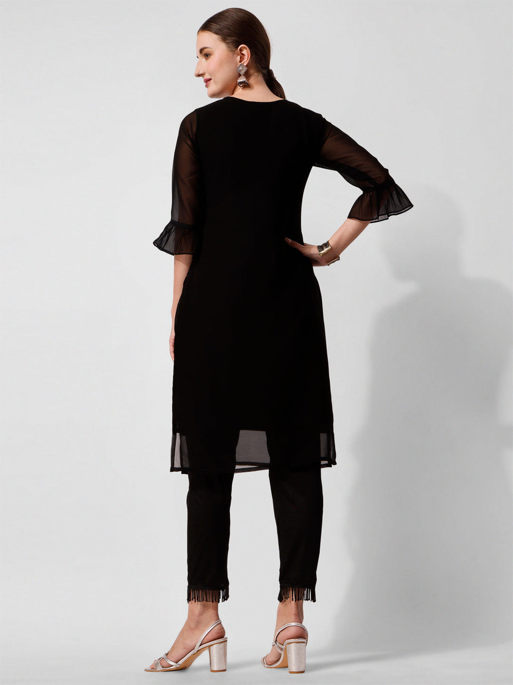 Georgette Black Kurta With Pant Set, Multicolor - Hiral Fashion - Distacart