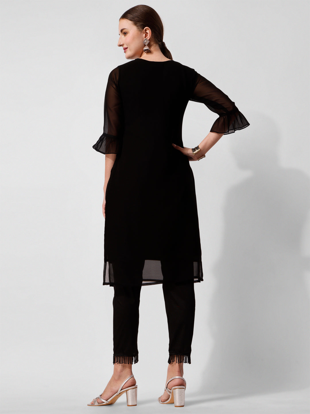 Georgette Black Kurta With Pant Set, Multicolor - Hiral Fashion - Distacart