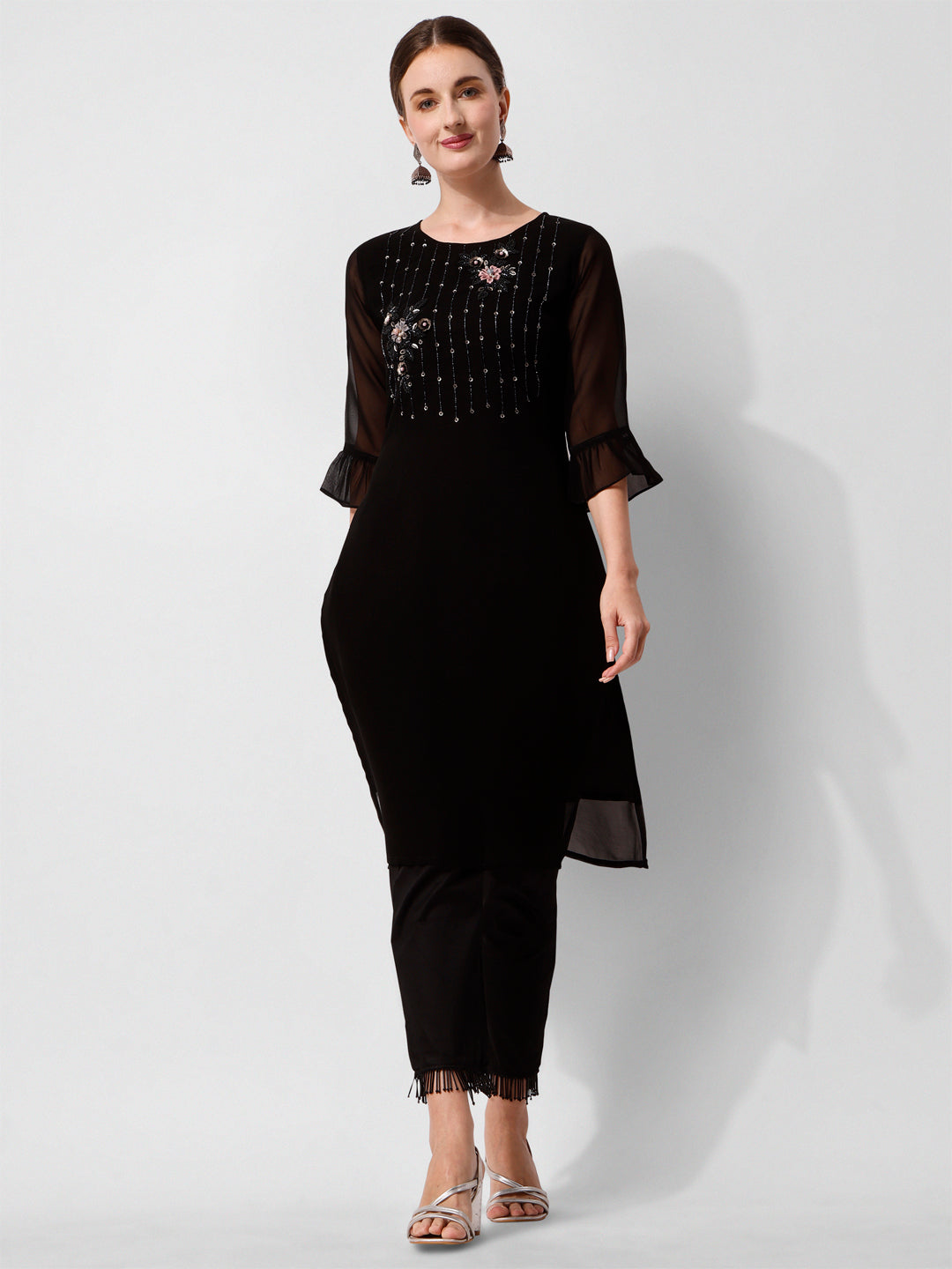 Georgette Black Kurta With Pant Set, Multicolor - Hiral Fashion - Distacart