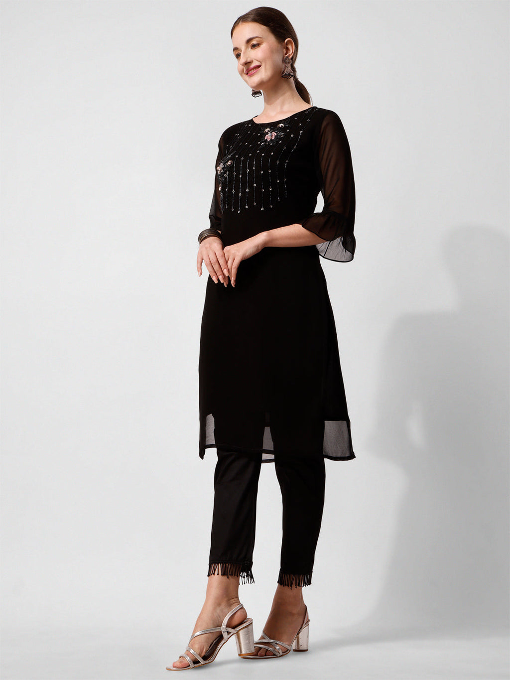 Georgette Black Kurta With Pant Set, Multicolor - Hiral Fashion - Distacart