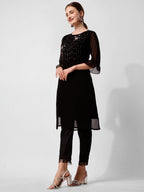 Georgette Black Kurta With Pant Set, Multicolor - Hiral Fashion - Distacart