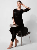 Georgette Black Kurta With Pant Set, Multicolor - Hiral Fashion - Distacart