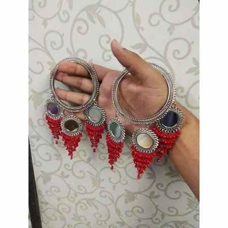 MS Fashion India Stylish And Trendy Red Pearls Latkan Bangles