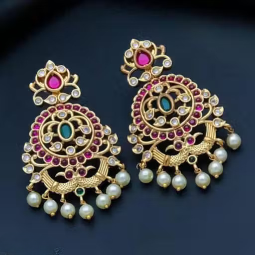 Jewel City Elegant Peacock Temple Jewelry Set – Premium Antique Finish with Pearl Drops