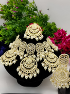 Jewel City Luxurious Pearl Gold-Plated Kundan Choker Necklace Set with Earrings & Maang Tikka-Traditional Indian Bridal Jewelry