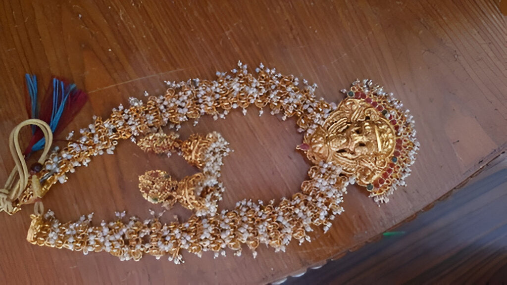 Jewel City Bridal Lakshmi Temple Necklace Set – Gold-Plated with Pearl Clusters