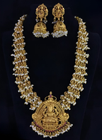 Jewel City Bridal Lakshmi Temple Necklace Set – Gold-Plated with Pearl Clusters