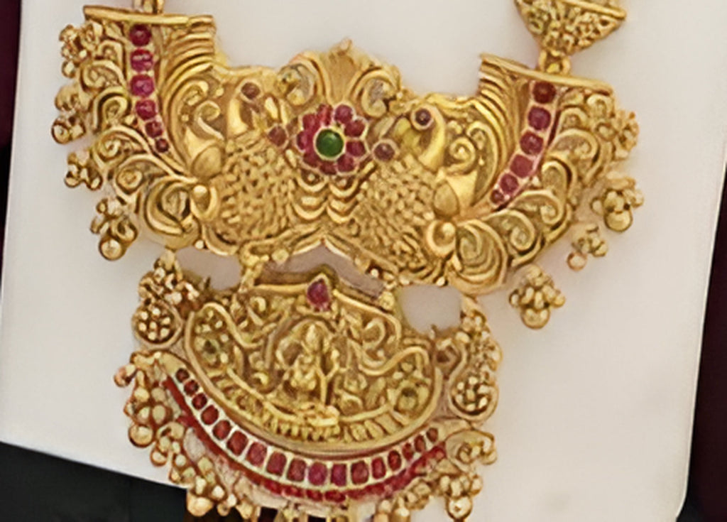 Jewel City Traditional Pearl & Gold Temple Necklace Set – Lakshmi Design Bridal Jewelry