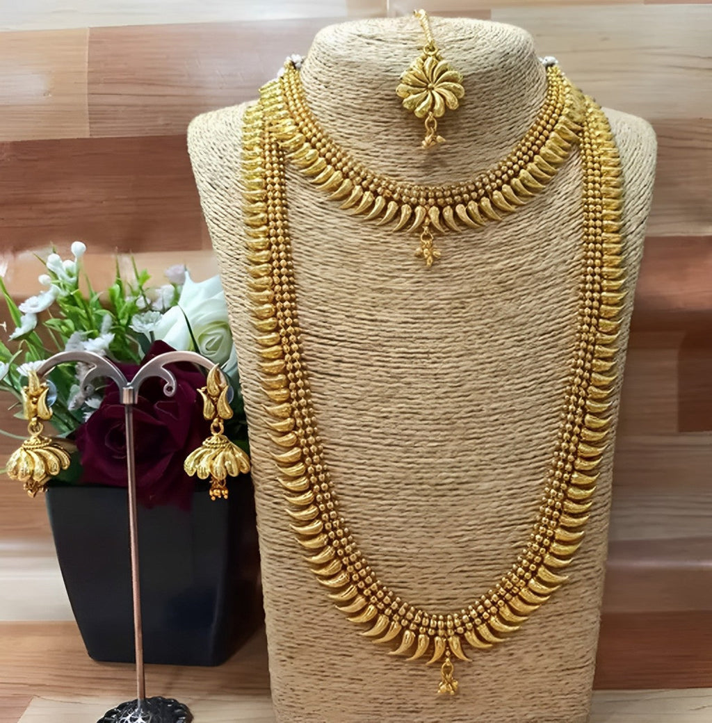 Jewel City Traditional Gold-Plated Kerala Mullamottu Mala Set with Jhumka Earrings - Distacart