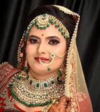 Jewel City Royal Indian Bridal Kundan Jewelry Set with Green Beads Handcrafted Gold-Plated Full Dulhan Set for Wedding & Festivals