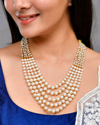 VOJ Gold-Polished Multi Layered Pearl Maharani Necklace