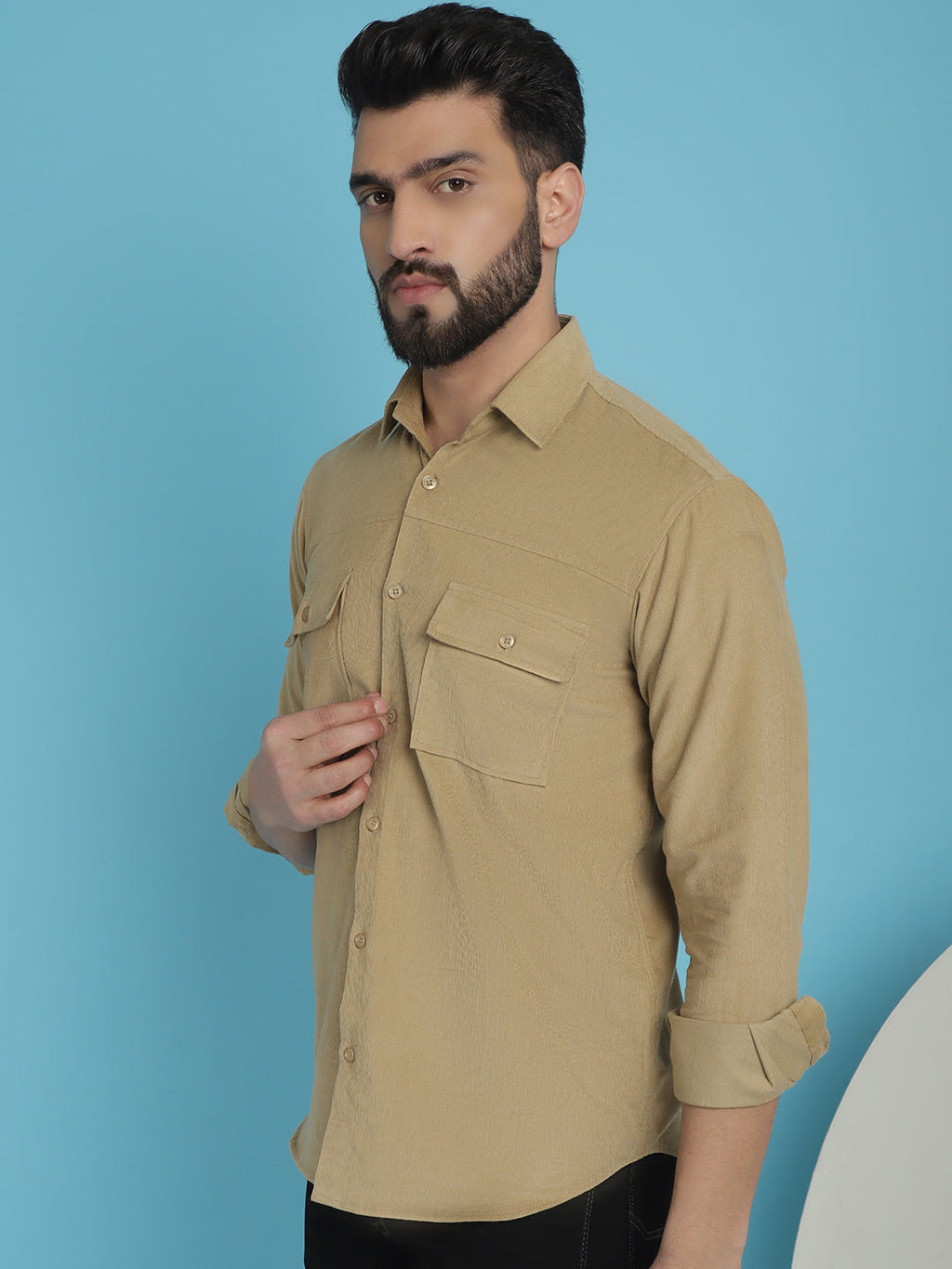 Indian Needle Men's Standard Corduroy Cotton Shirt - Beige