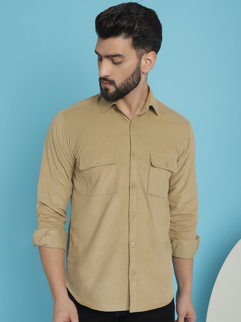 Indian Needle Men's Standard Corduroy Cotton Shirt - Beige