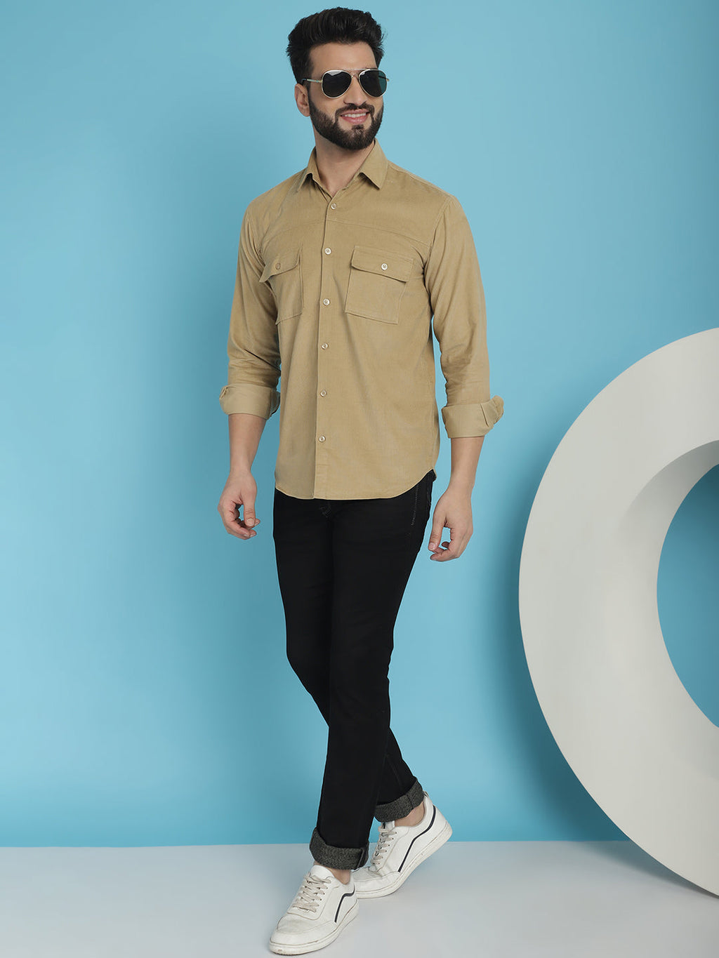 Indian Needle Men's Standard Corduroy Cotton Shirt - Beige