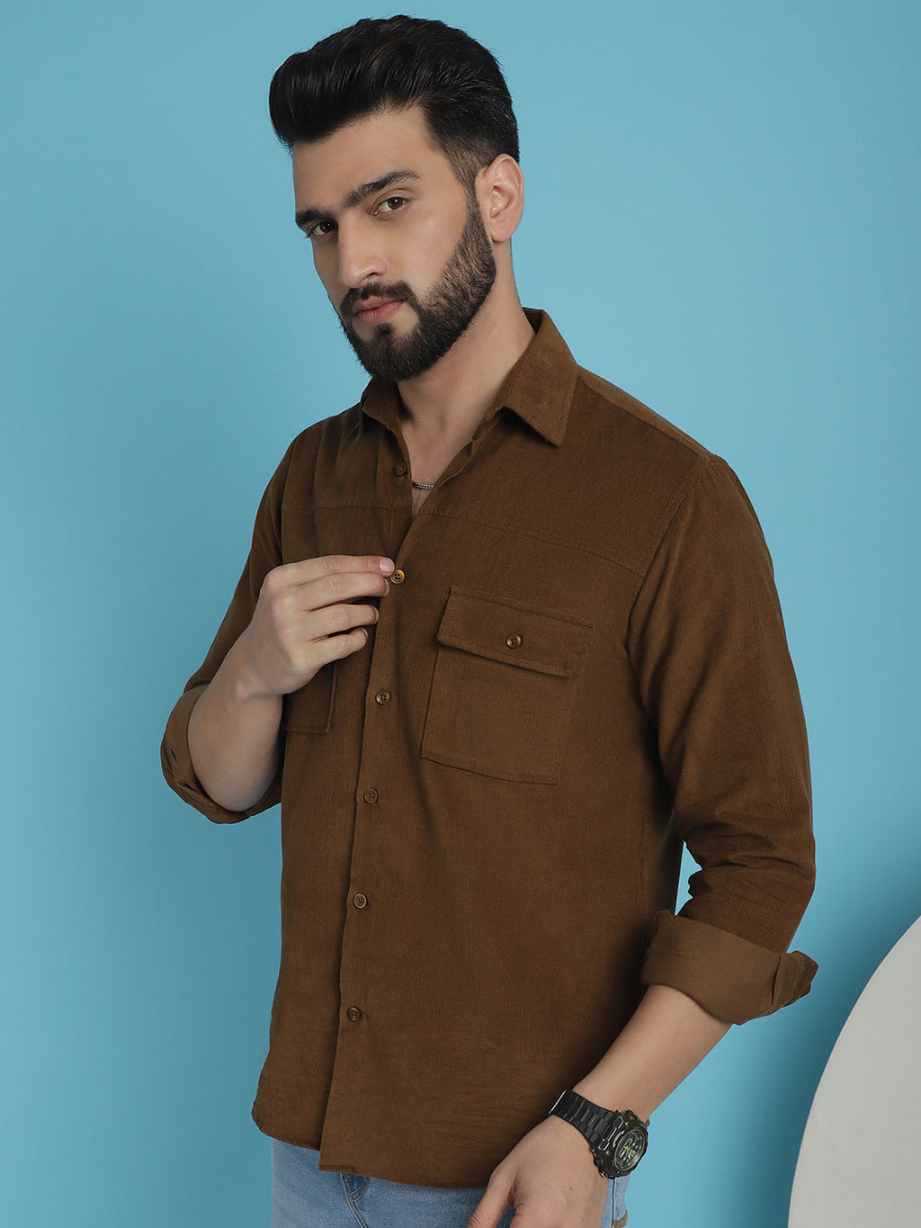 Indian Needle Men's Standard Corduroy Cotton Shirt - Brown