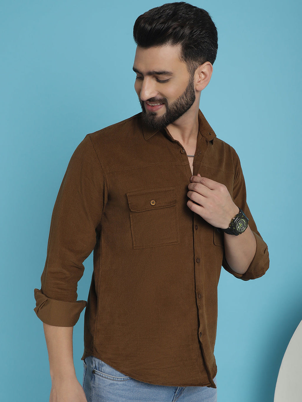 Indian Needle Men's Standard Corduroy Cotton Shirt - Brown