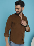 Indian Needle Men's Standard Corduroy Cotton Shirt - Brown