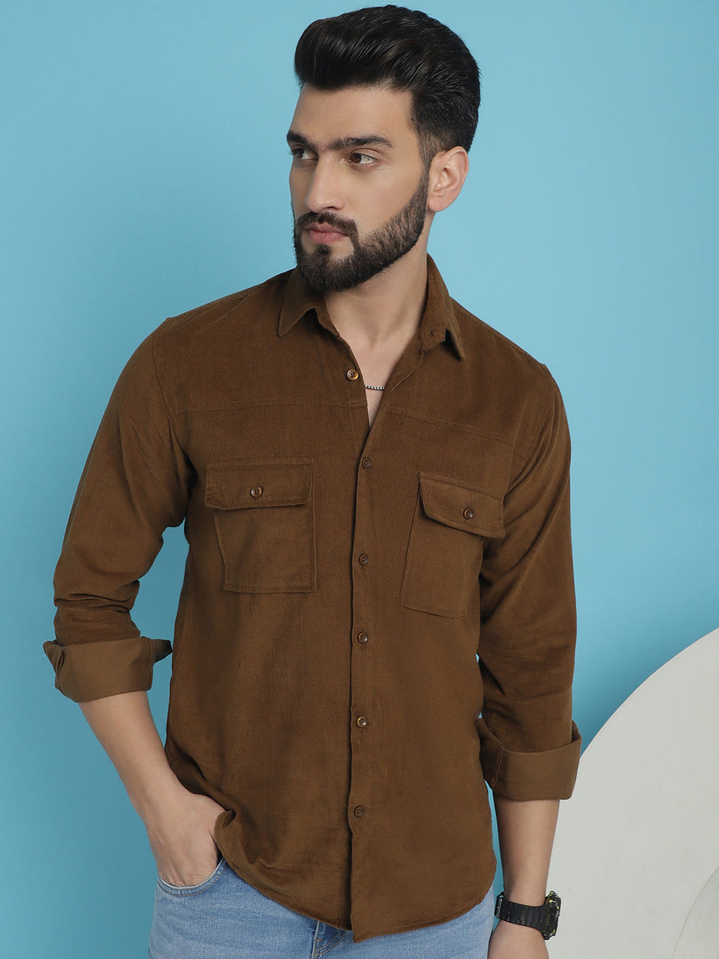 Indian Needle Men's Standard Corduroy Cotton Shirt - Brown