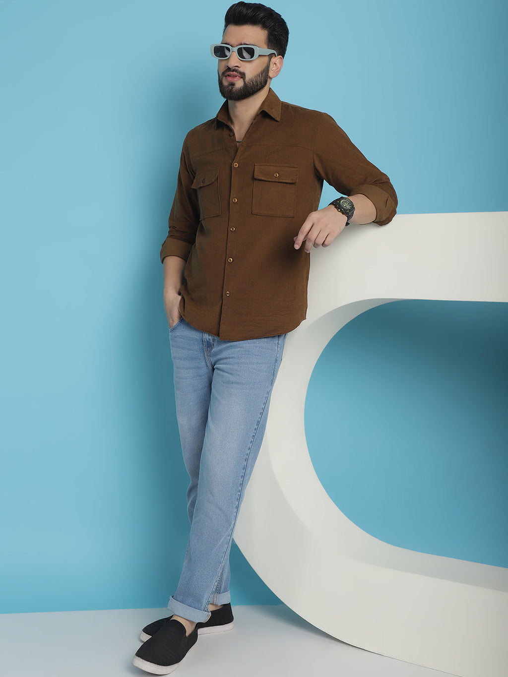 Indian Needle Men's Standard Corduroy Cotton Shirt - Brown
