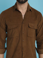Indian Needle Men's Standard Corduroy Cotton Shirt - Brown