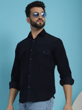Indian Needle Men's Standard Corduroy Cotton Shirt - Navy Blue