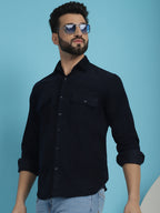 Indian Needle Men's Standard Corduroy Cotton Shirt - Navy Blue