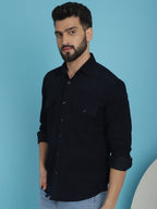 Indian Needle Men's Standard Corduroy Cotton Shirt - Navy Blue