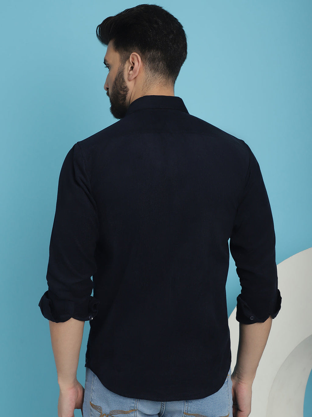 Indian Needle Men's Standard Corduroy Cotton Shirt - Navy Blue
