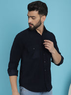 Indian Needle Men's Standard Corduroy Cotton Shirt - Navy Blue