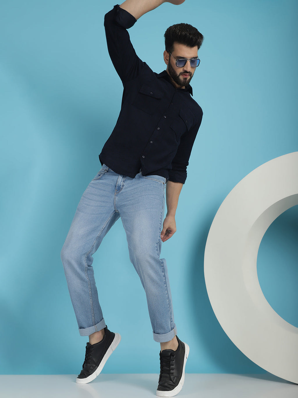 Indian Needle Men's Standard Corduroy Cotton Shirt - Navy Blue