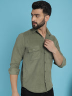 Indian Needle Men's Standard Corduroy Cotton Shirt - Pista