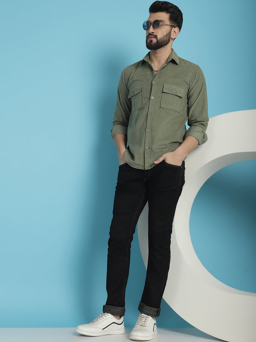 Indian Needle Men's Standard Corduroy Cotton Shirt - Pista