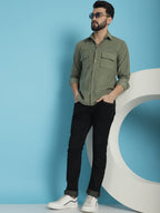 Indian Needle Men's Standard Corduroy Cotton Shirt - Pista