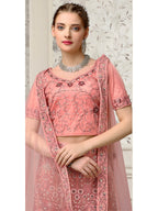 Myra Dusty Pink Net Heavy Embroidered Lehenga Choli
