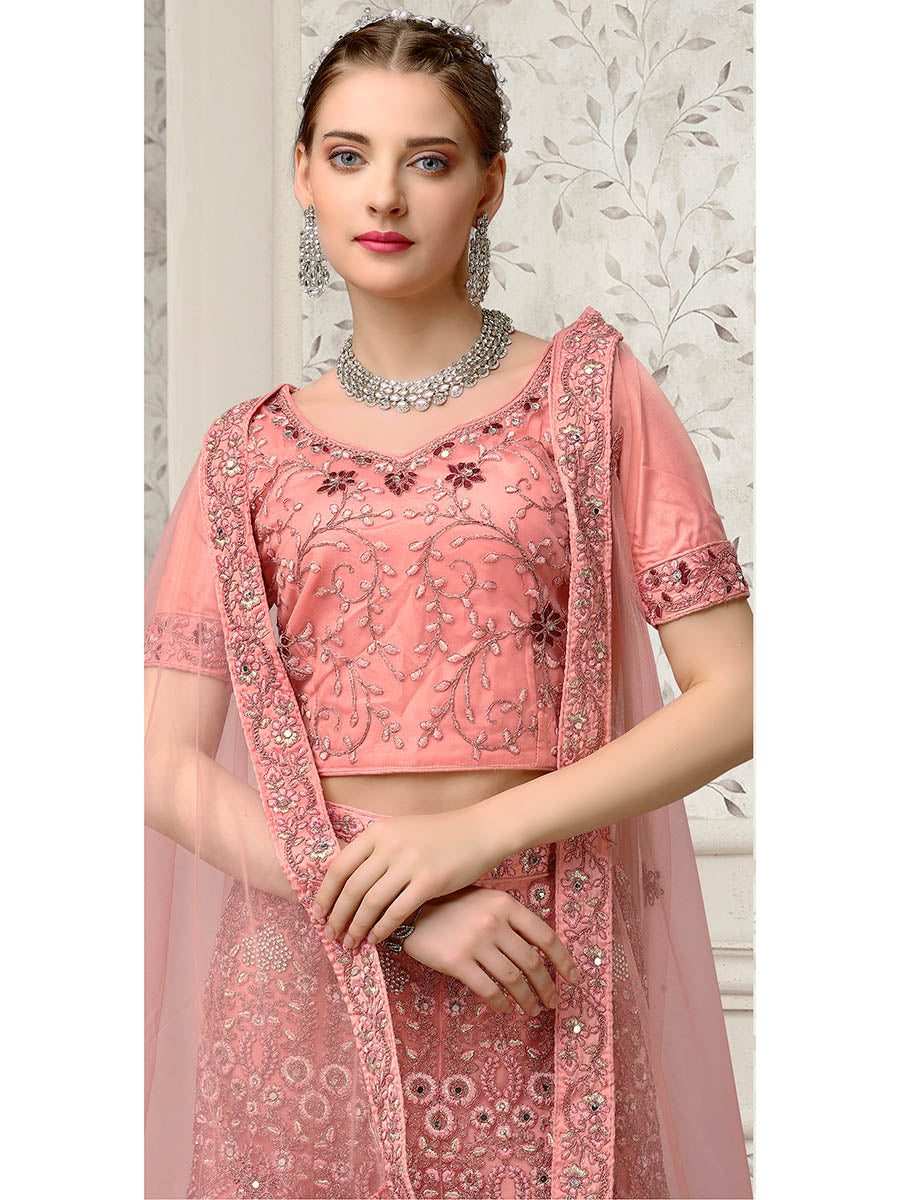 Myra Dusty Pink Net Heavy Embroidered Lehenga Choli