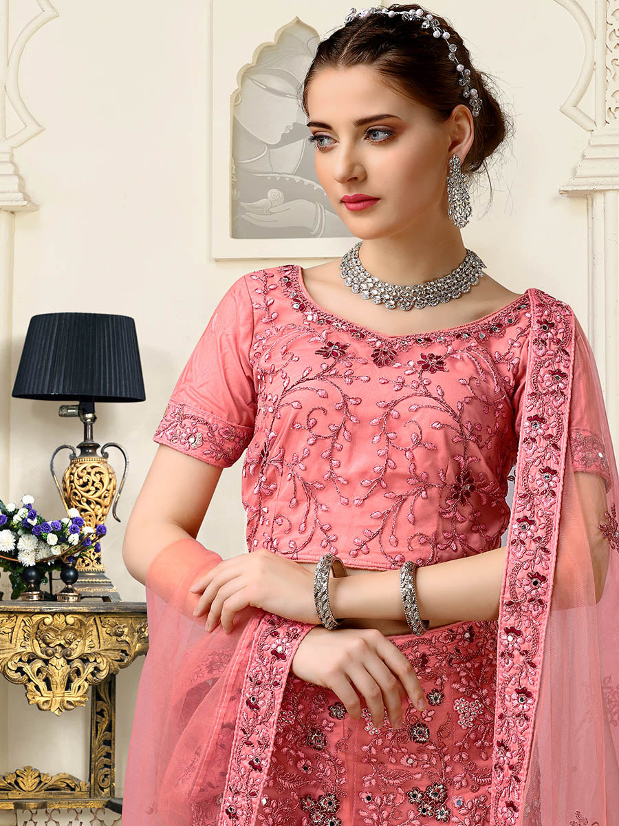 Myra Dusty Pink Net Heavy Embroidered Lehenga Choli