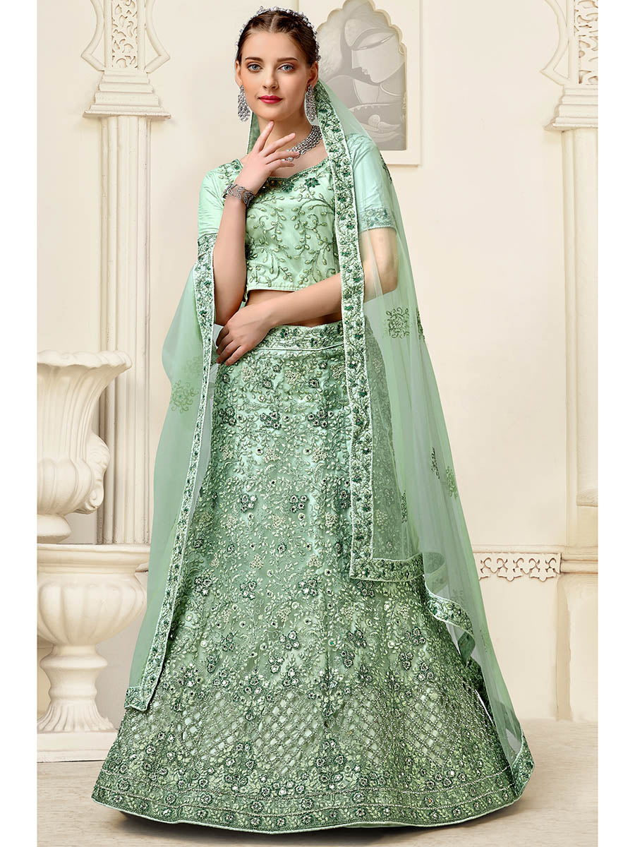 Myra Pista Net Heavy Embroidered Lehenga Choli
