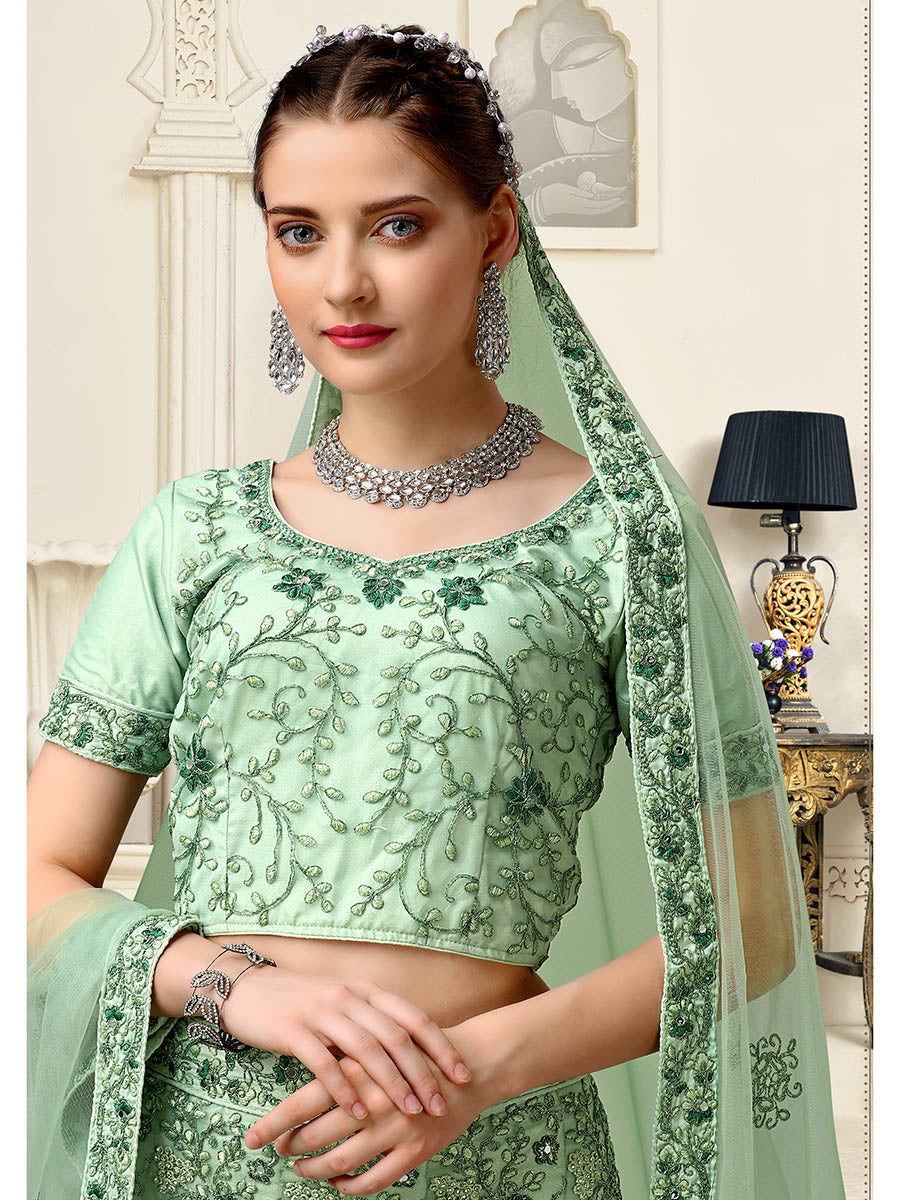 Myra Pista Net Heavy Embroidered Lehenga Choli