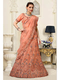 Myra Peach Net Heavy Embroidered Lehenga Choli