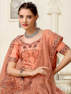 Myra Peach Net Heavy Embroidered Lehenga Choli