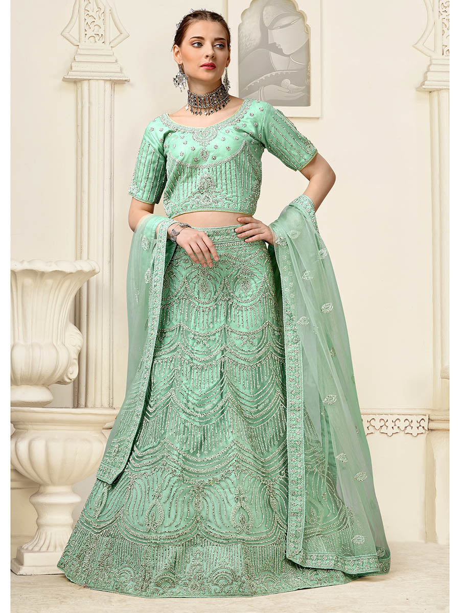 Myra Pista Net Heavy Embroidered Lehenga Choli