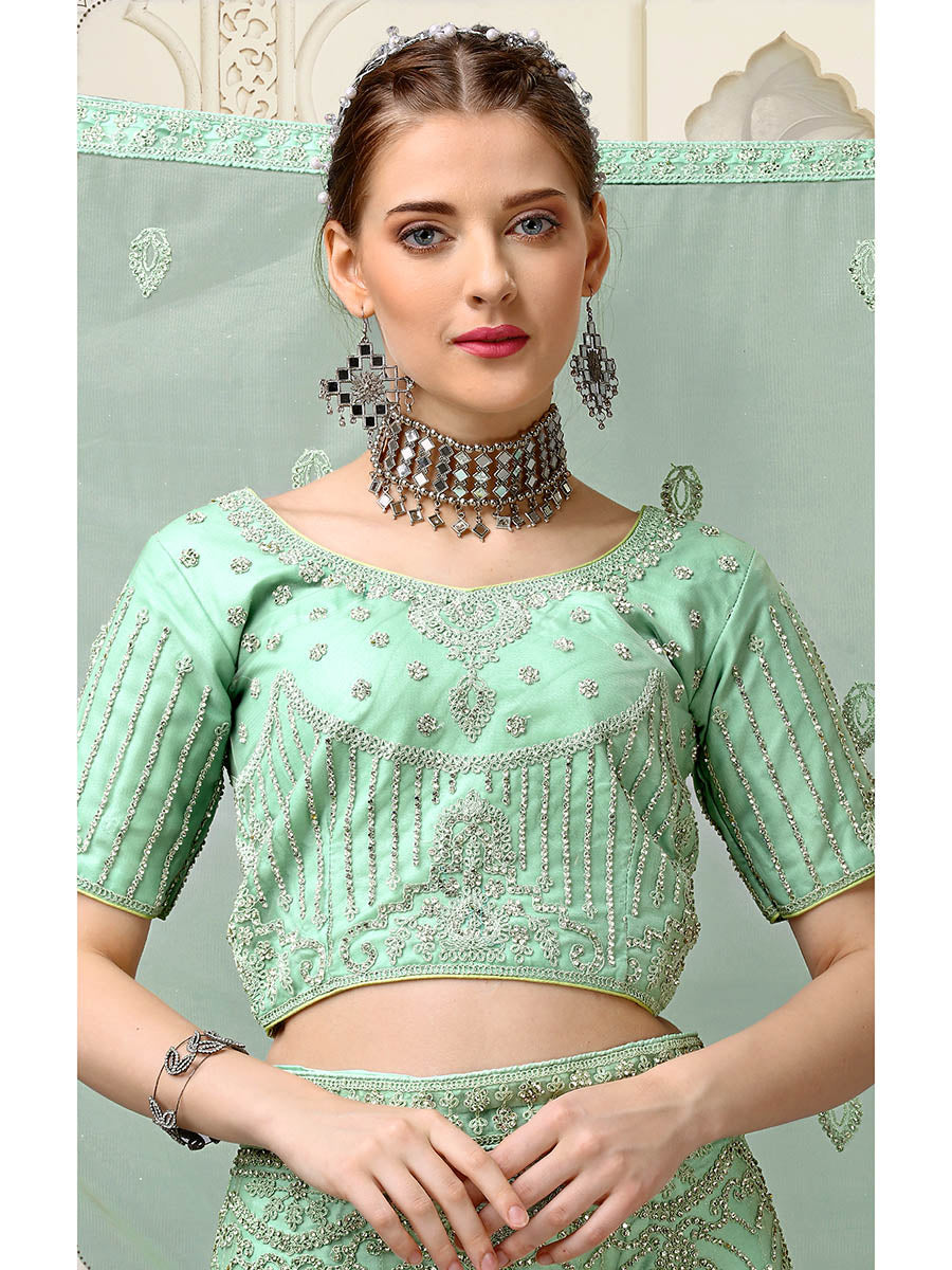 Myra Pista Net Heavy Embroidered Lehenga Choli