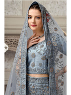 Myra Dusty Grey Net Heavy Embroidered Lehenga Choli