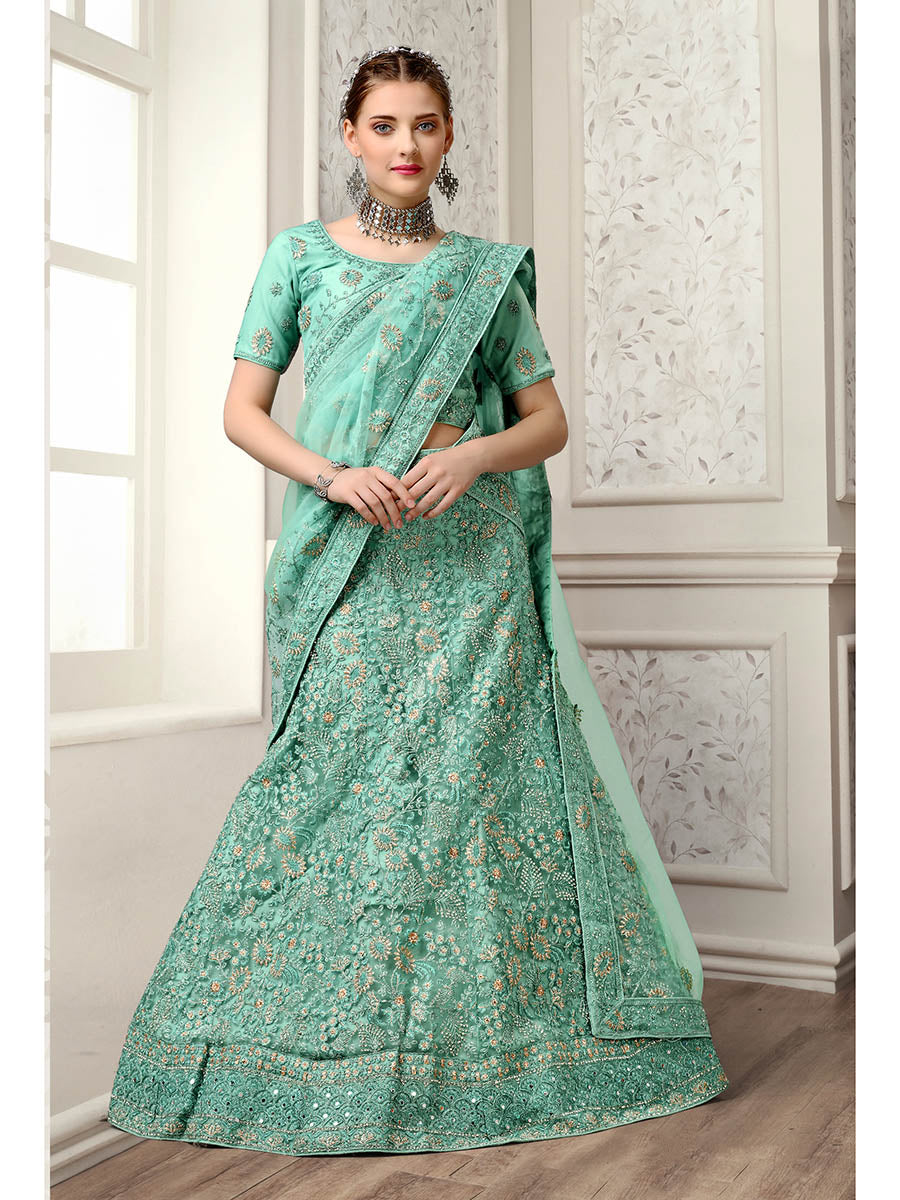 Myra Sea Green Net Heavy Embroidered Lehenga Choli