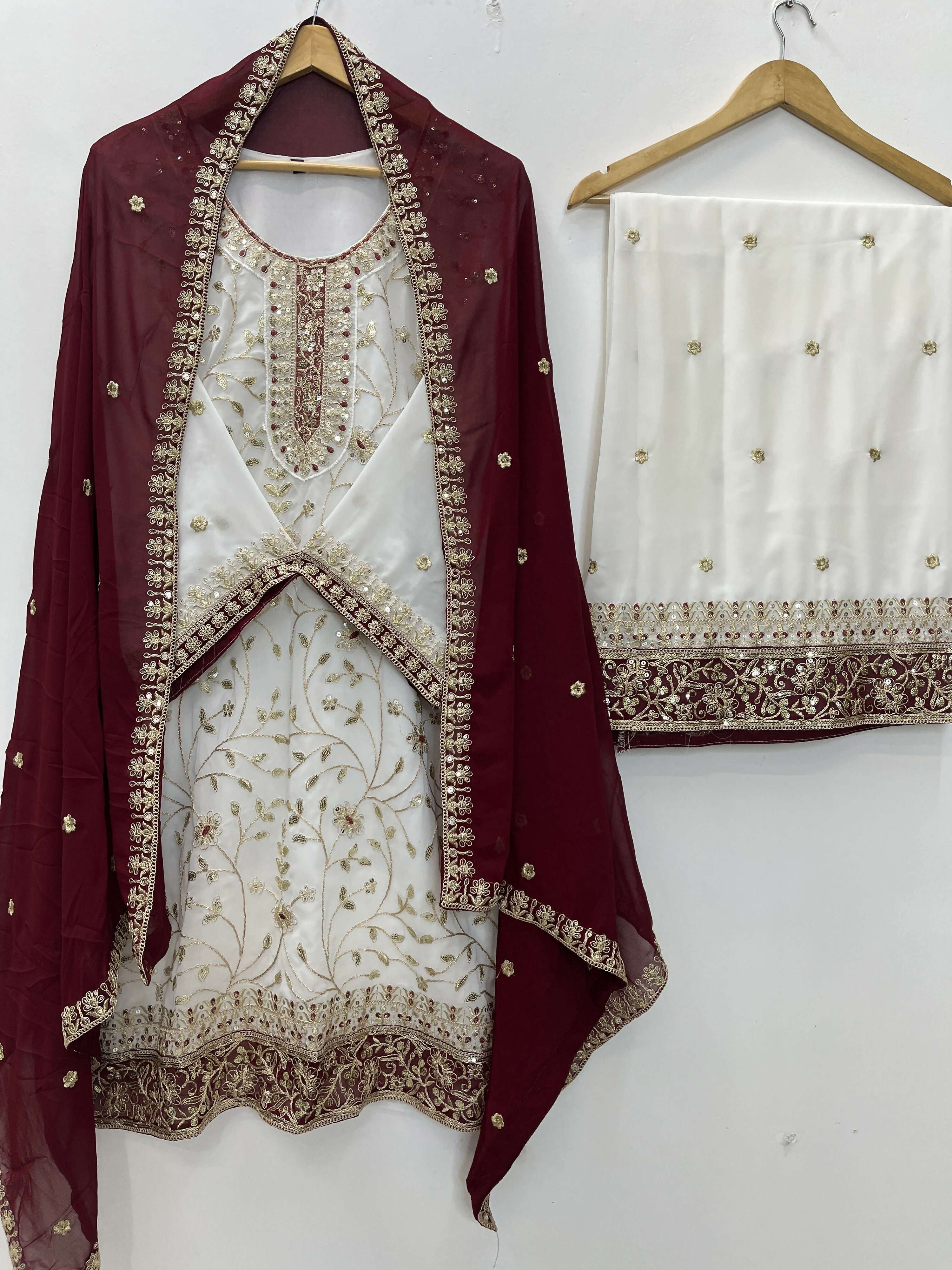 Teeya Creation White Color Faux Georgette Embroidery Work Long Party Wear Palazzo Suit - Distacart