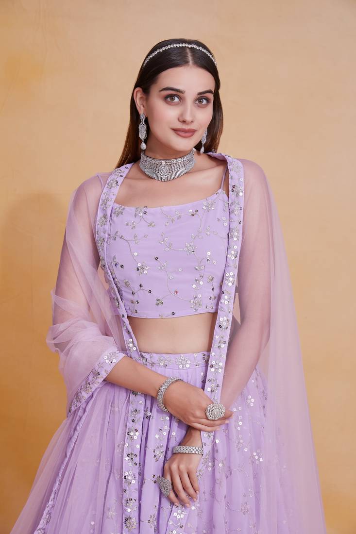 Lehenga Mart Designer Wedding Lehenga Choli For Women - Lilac
