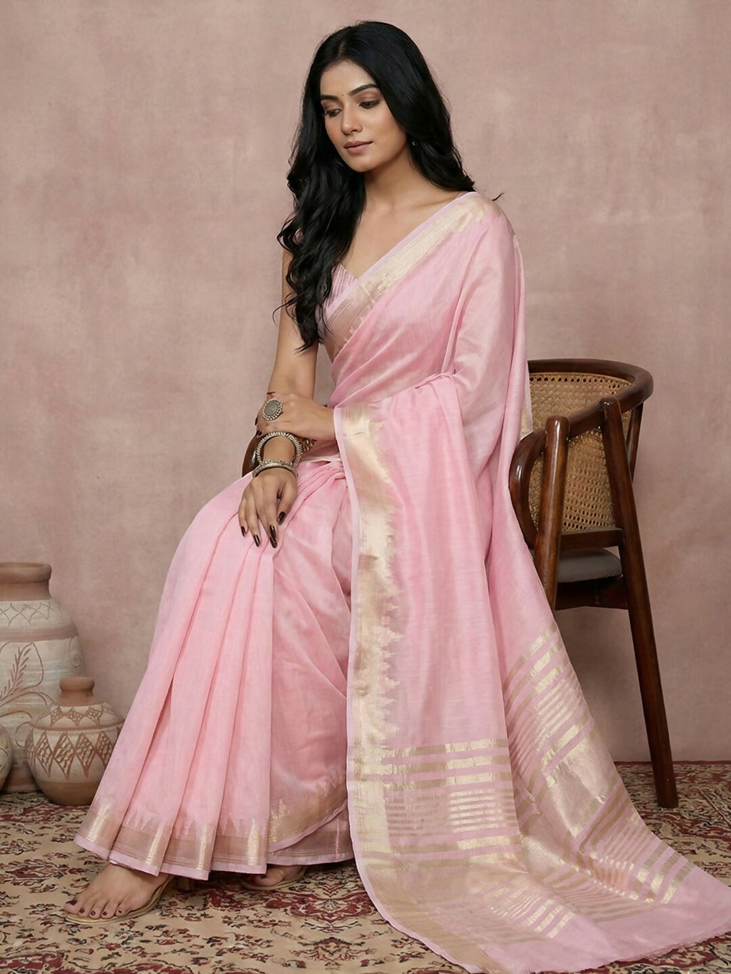 Shree Shyam Fashion Light Pink Cotton Saree - Distacart