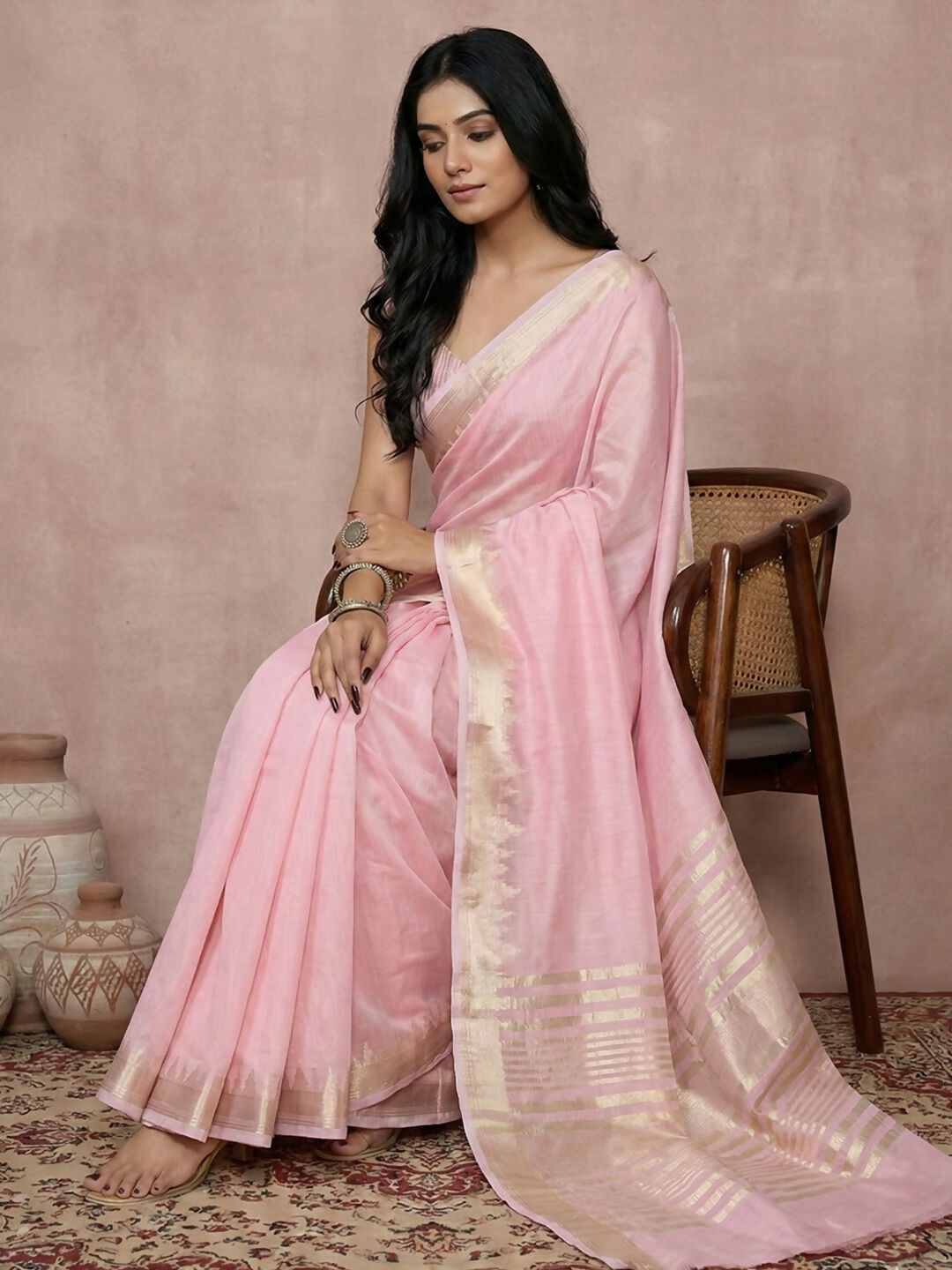Shree Shyam Fashion Light Pink Cotton Saree - Distacart