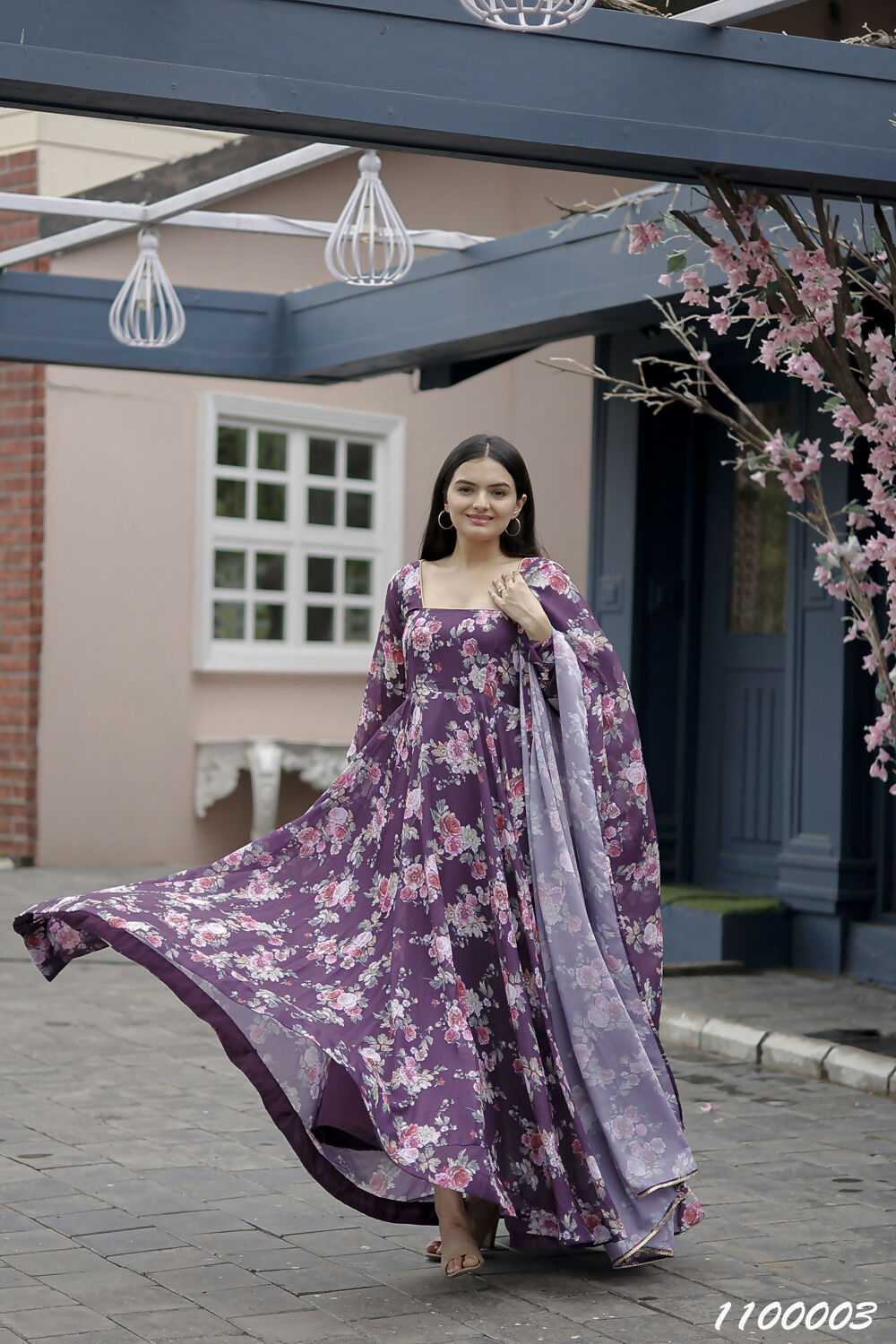 Aayaa Designer Printed Georgette Full Flare Gown With Dupatta - Multi Color - Distacart